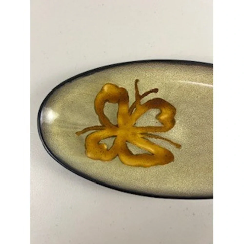 Pier 1 Kioko Hand Painted Stoneware Oval Serving Dish Butterfly Design GoldBeige